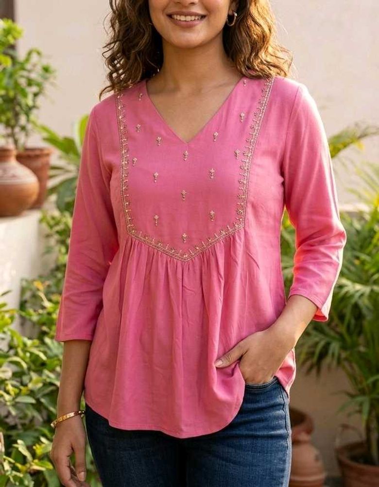 Pink Embroidered Kurti