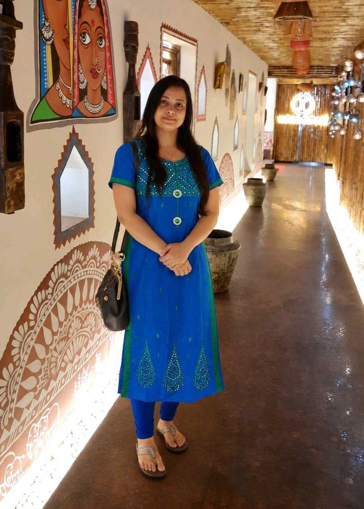 38size Vibrant Blue Kurta with Green Accents