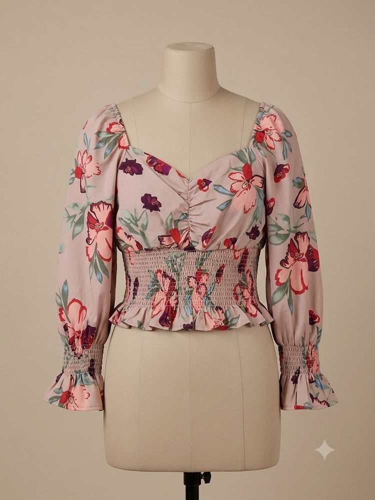 Floral Smocked Peasant Blouse