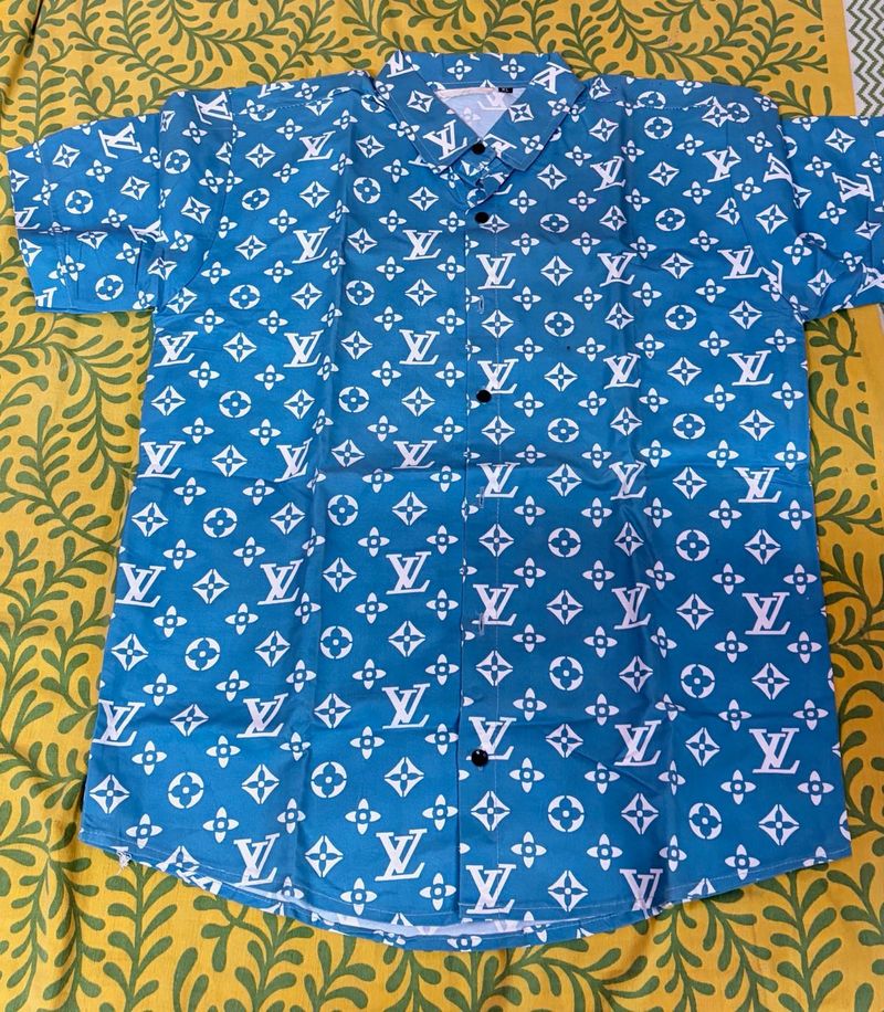 Stylish Blue LV Print Shirt