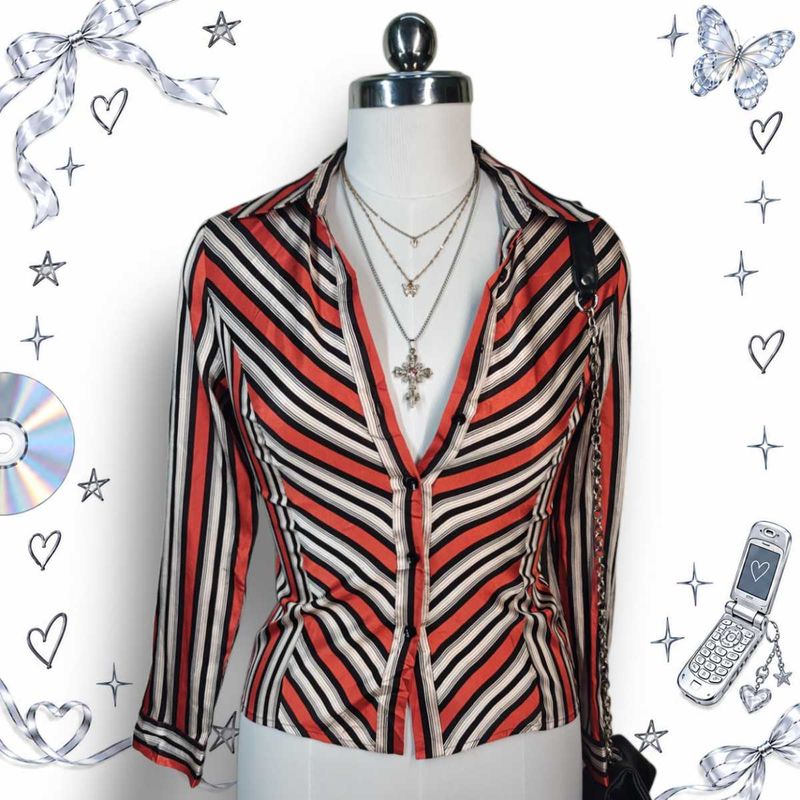 Y2K Retro Vintage Chic Striped Button-Up Blouse