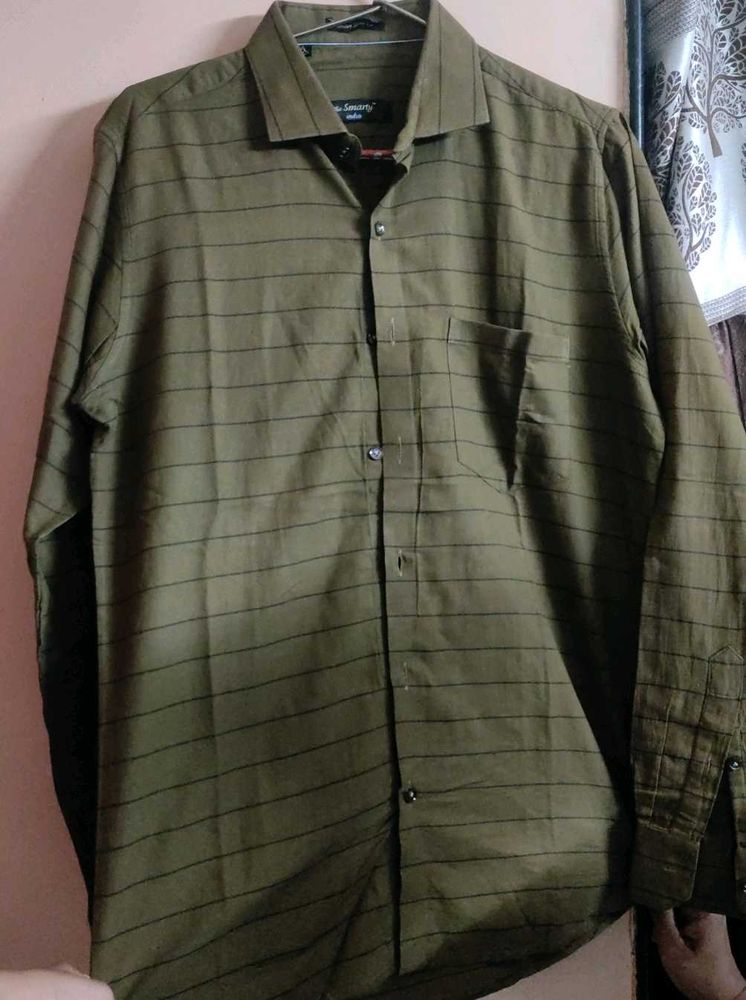 Men's Olive Striped Formal Shirt
