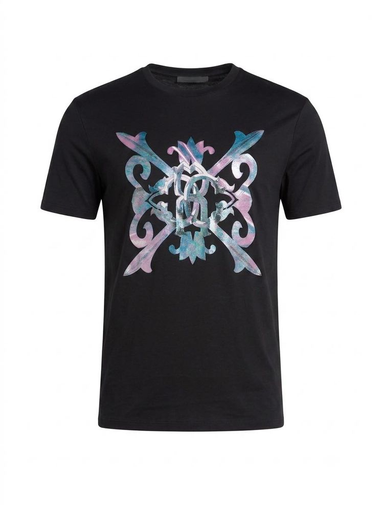 AUTHENTIC ROBERTO CAVALLI BLACK BAROQUE PRINT Tees