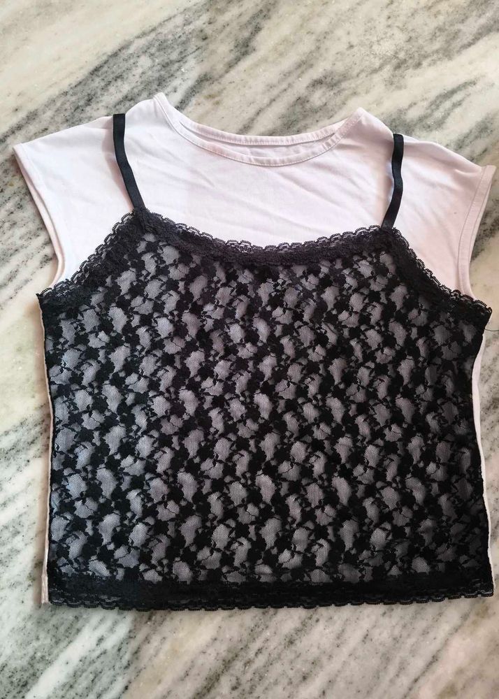 Black Lace Trim Cami Top