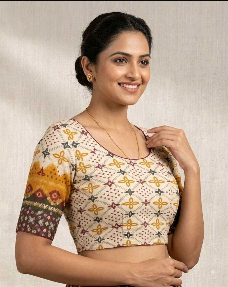 Elegant Cream &amp; Yellow Printed Blouse