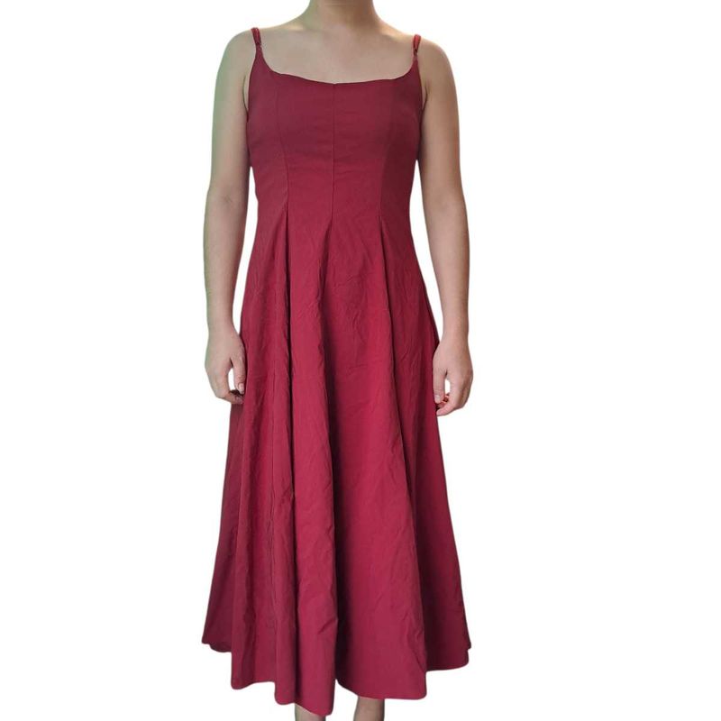 Elegant Burgundy Spaghetti Strap Midi Dress
