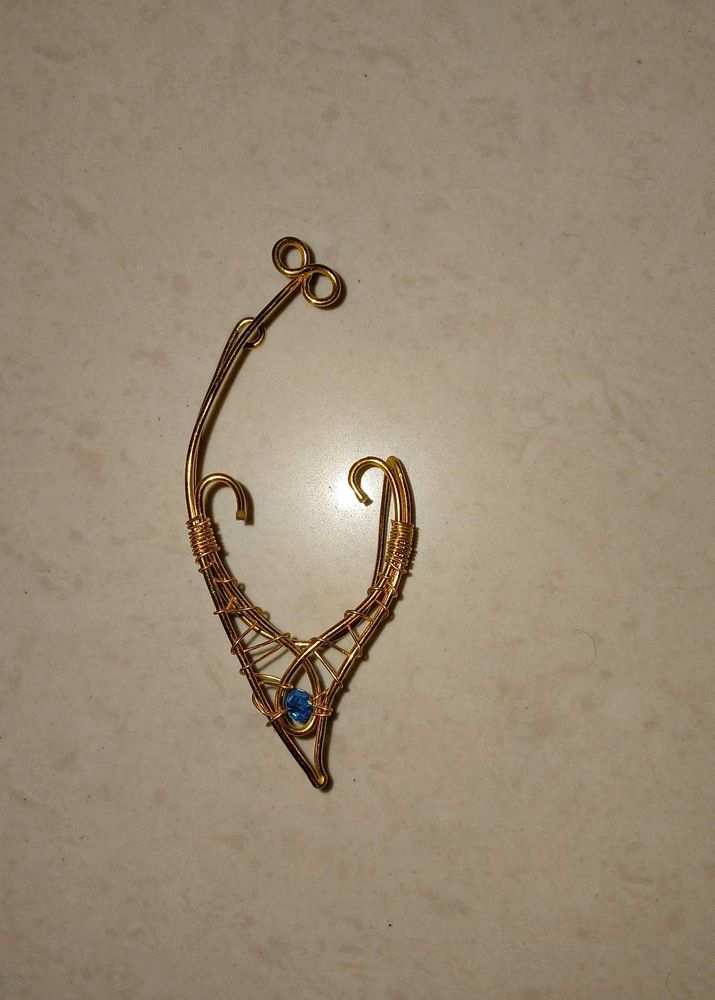 Unique Wire-Wrapped Ear Cuff with Blue Gem