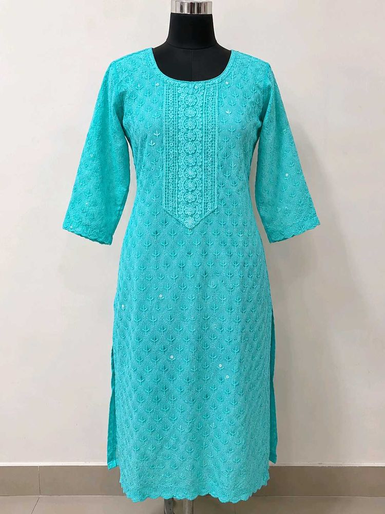 Beautiful Turquoise Chikankari Kurta
