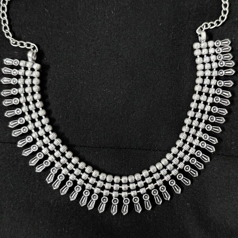 Stylish Silver Oxidised Choker Necklace &amp; Jhumka.