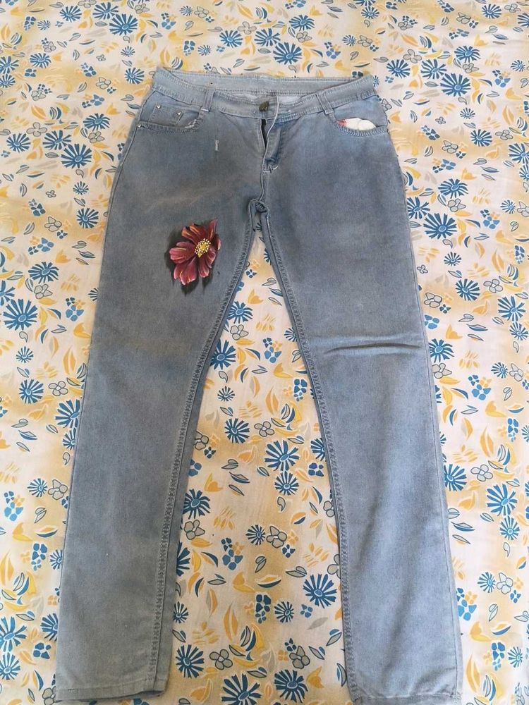 Light Wash Jeans with Floral Print