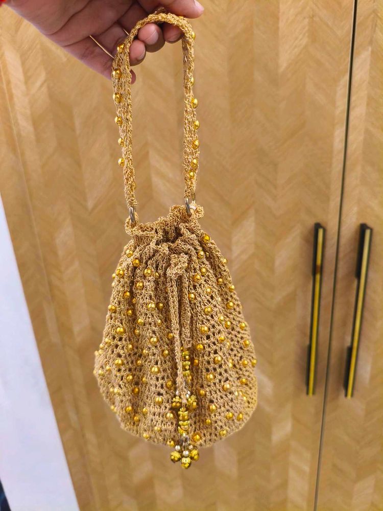 Handmade Elegant Gold Beaded Potli Bag