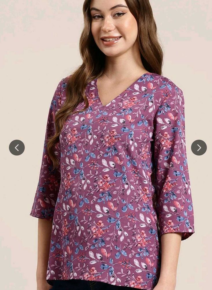 Floral Print V-Neck Short Kurti
