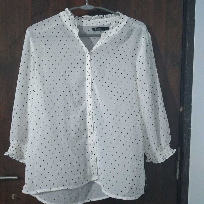 Today's offer--Sheer White Polka Dot top