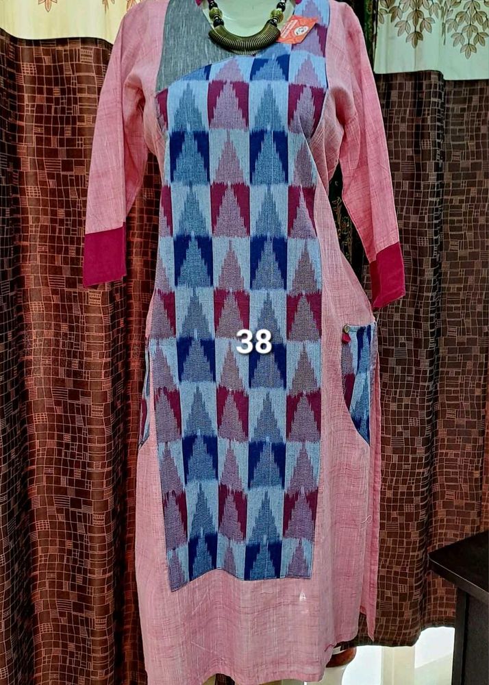 New Pink Ikkat Cotton Kurta