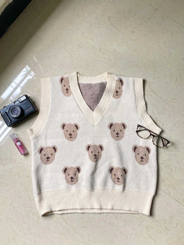 Cute Teddy Bear Knit Vest