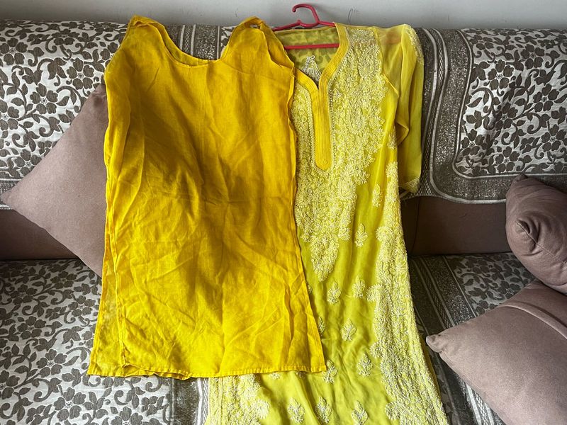Vibrant Yellow Embroidered Kurta with Dupatta