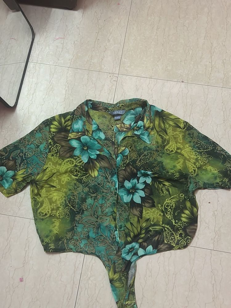 Green Floral Print Blouse