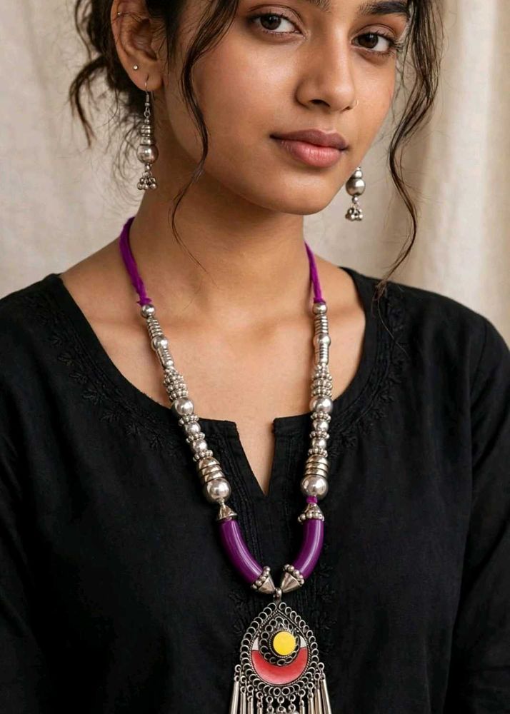 Boho Oxidized Necklace and Earring Set