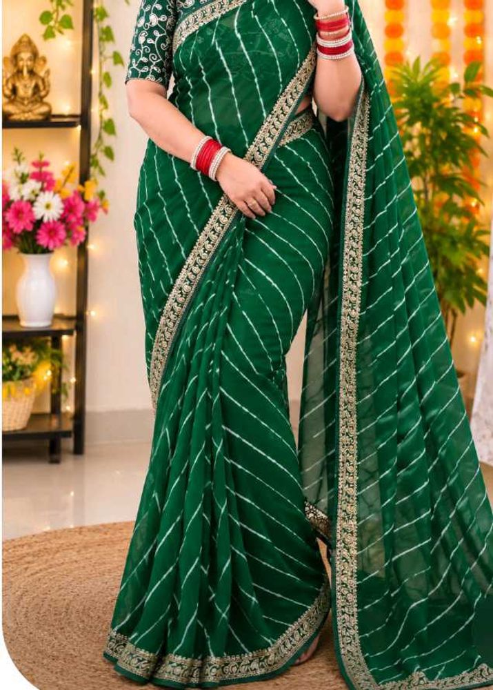Elegant Green Striped Saree