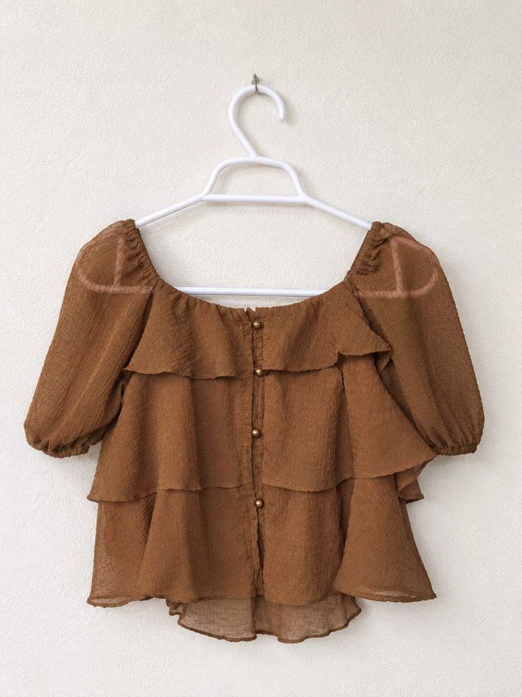 Tiered Ruffle Square Neck Top