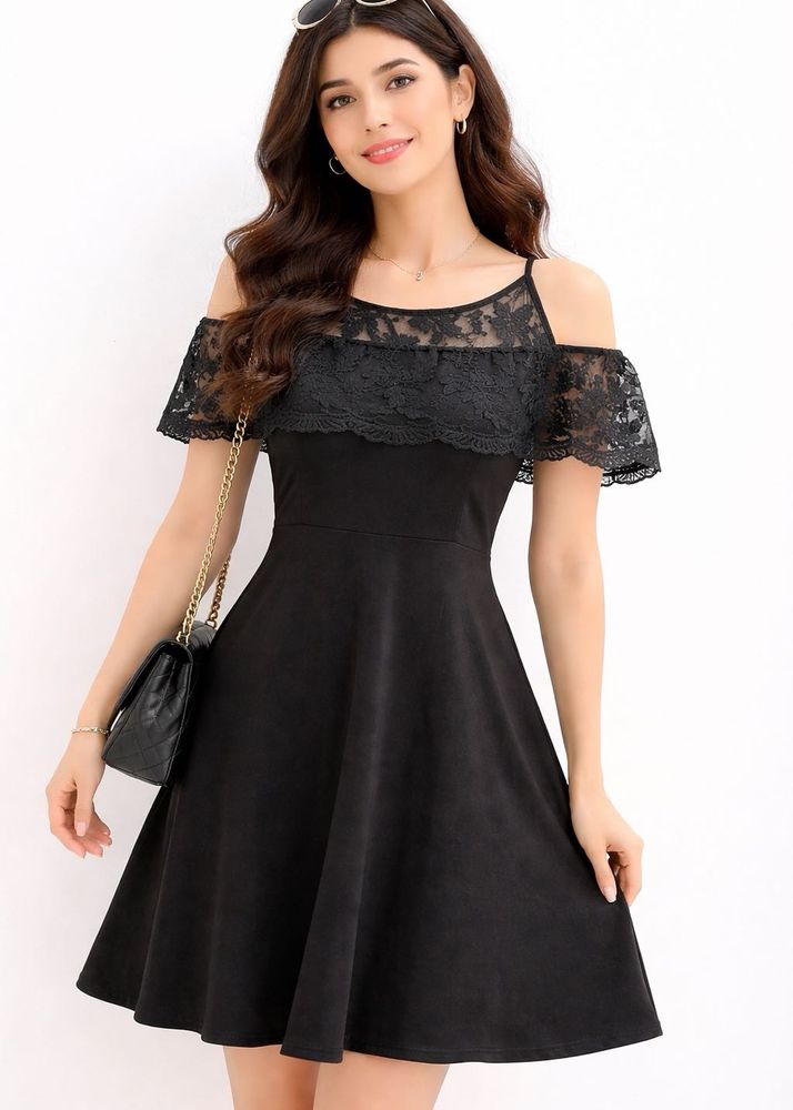 Chic Black Cold Shoulder Lace Dress