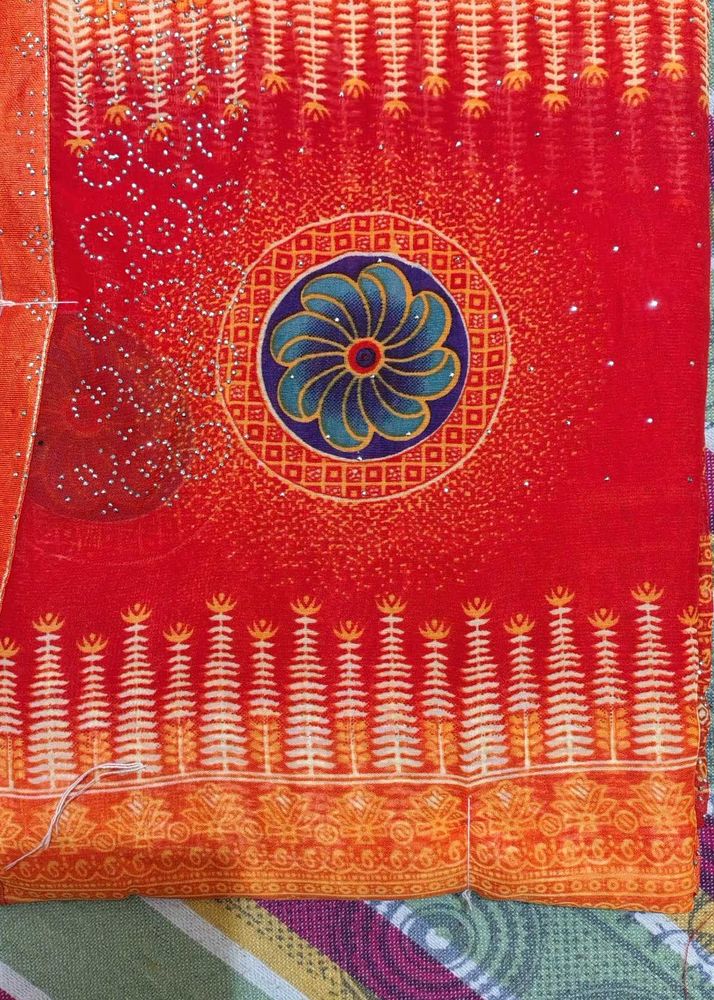 Vibrant Red Saree with Intricate Designs