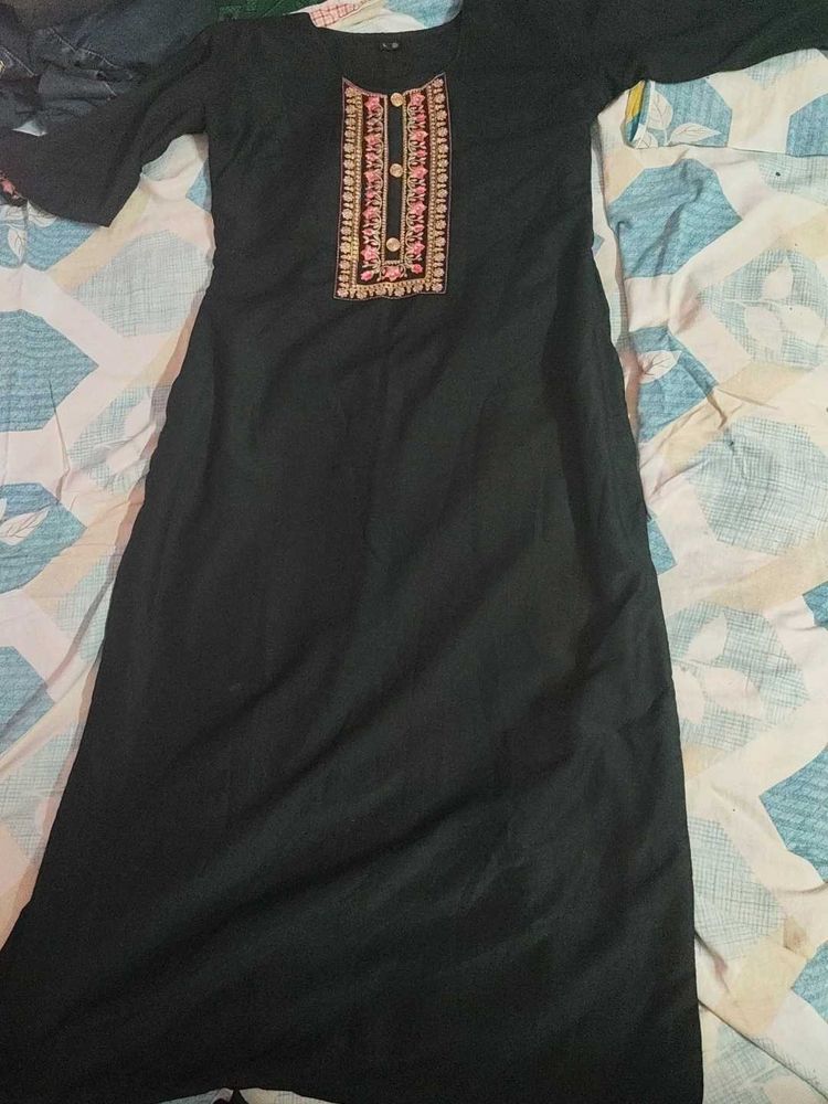 Black Embroidered Kurta set with dupatta