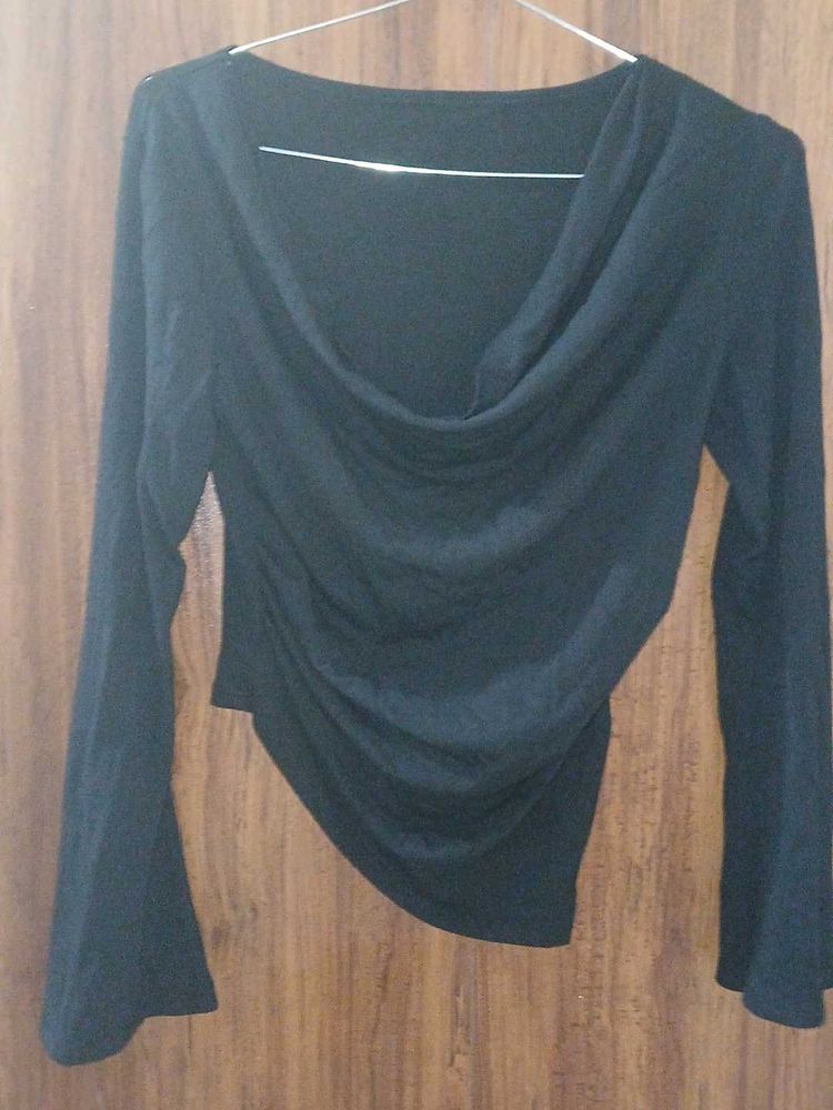 Elegant Black Drape Neck Top