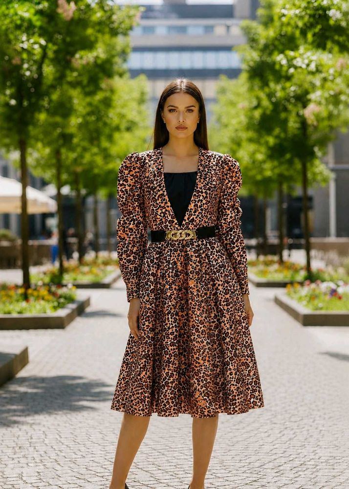 Leopard Print Midi Dress with Belt