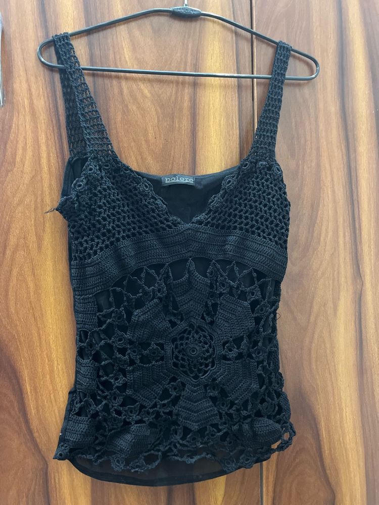 black crochet top