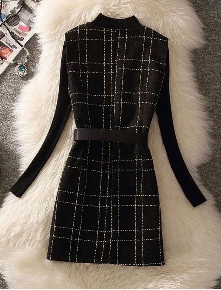 Chic Plaid Dress with Belt ( 3 peice dres