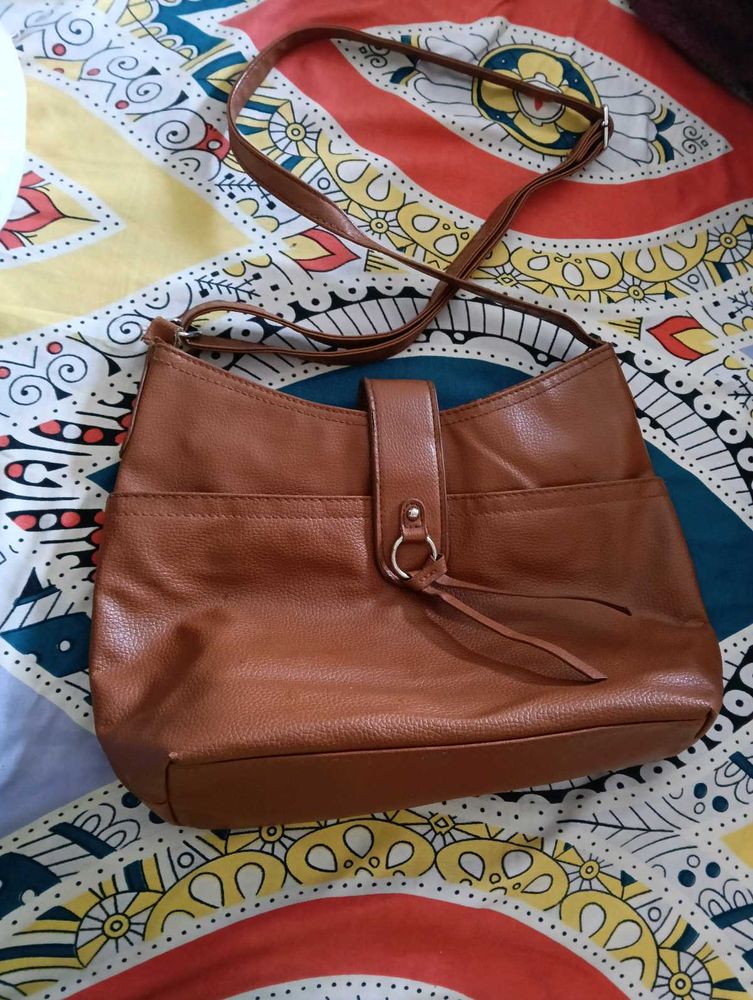 Brown Faux Leather Hobo Bag