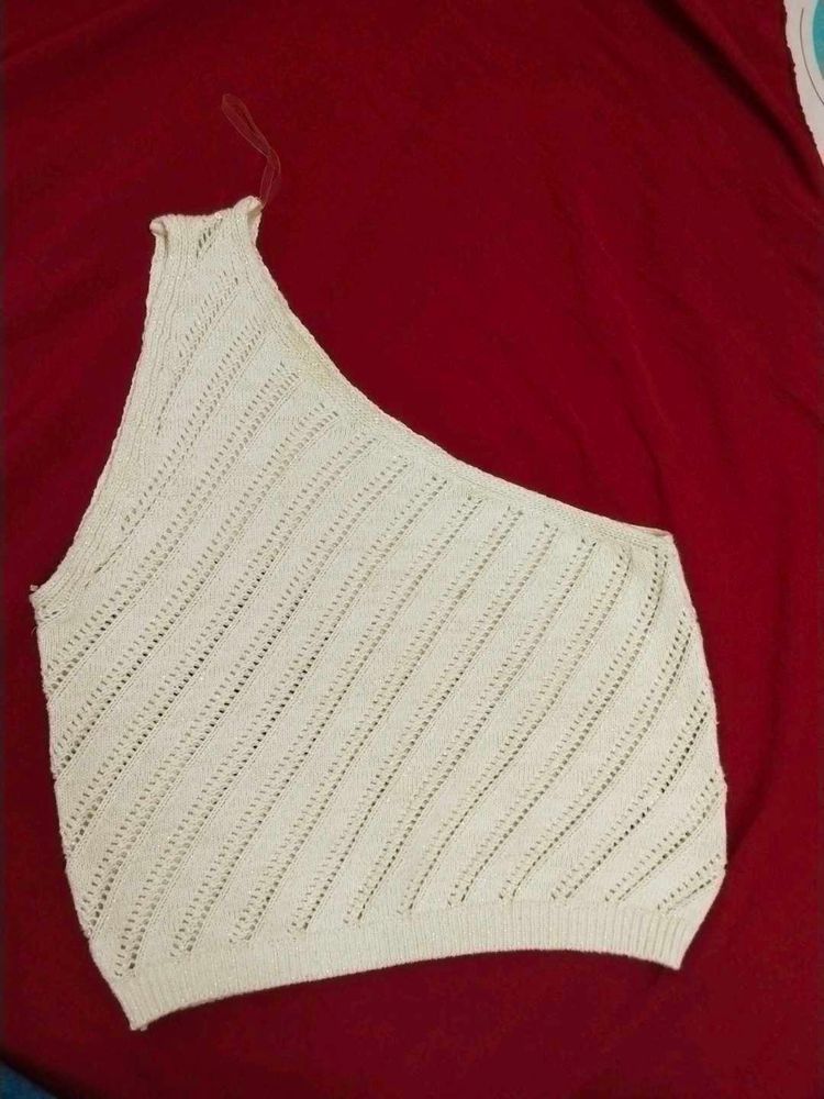 Cream One-Shoulder Knit Top