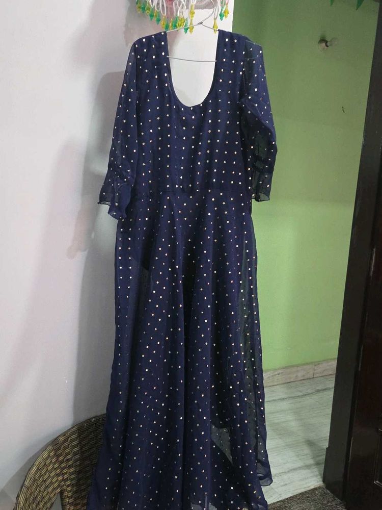 Stylish Navy Blue Polka Dot Gown