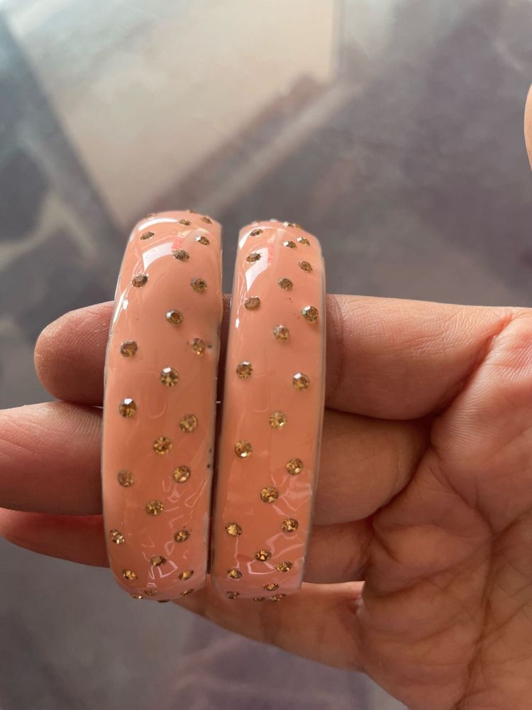 Peach Crystal Embellished Bangles
