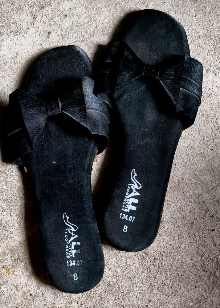 Black Bow Slide Sandals