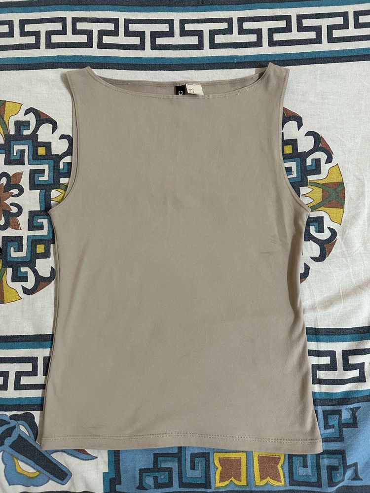 Sleek Taupe Sleeveless Top