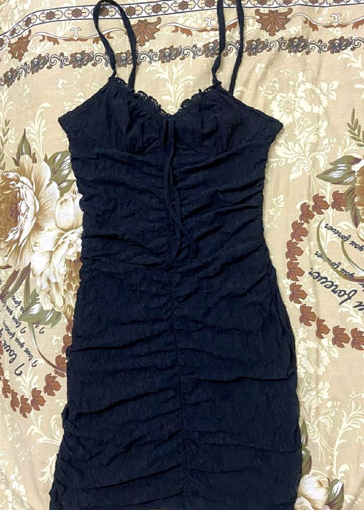 H&amp;M Black Ruched Mini Dress
