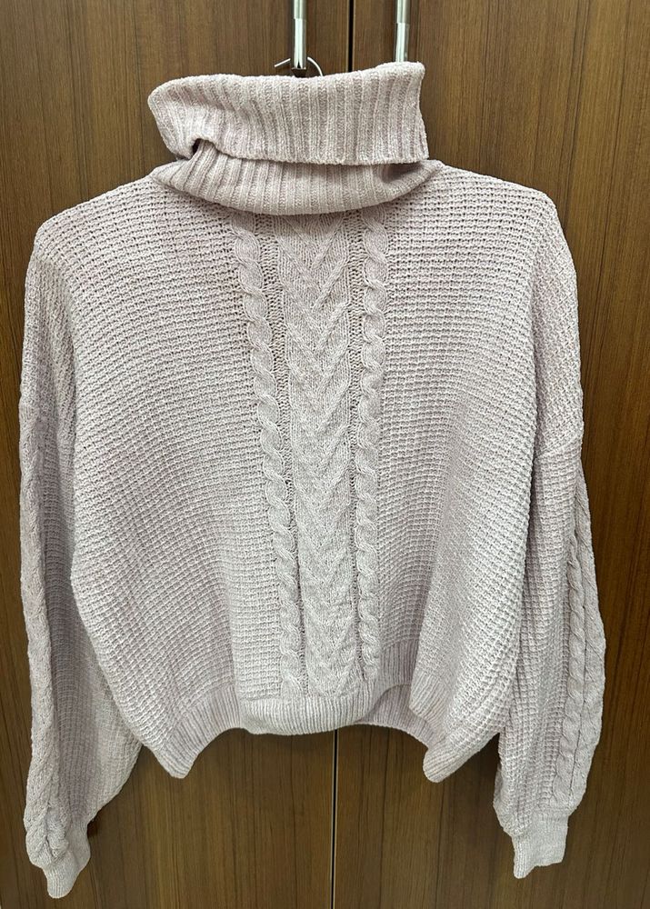 Lavender Cable Knit Turtleneck Sweater