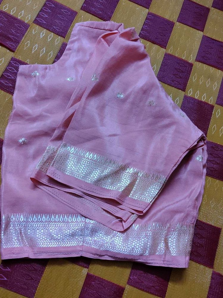 Pink Silk Lehenga with Silver Border