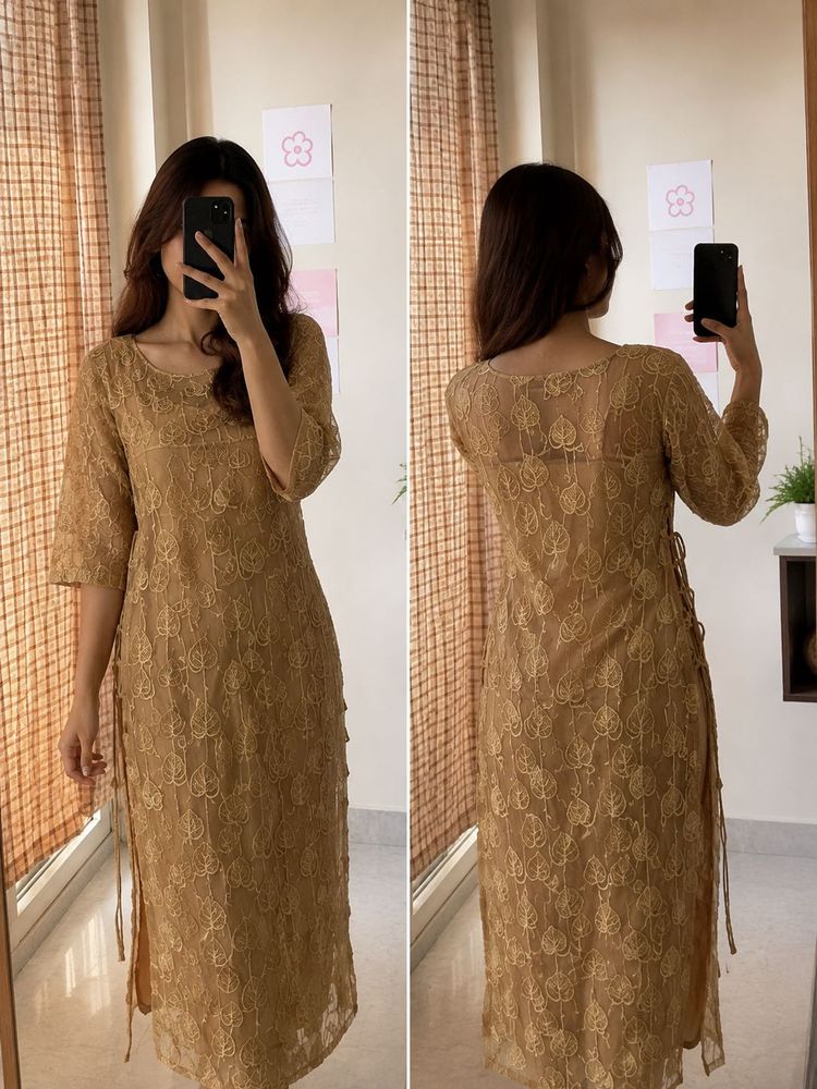 Elegant Gold Leaf Print Kurta