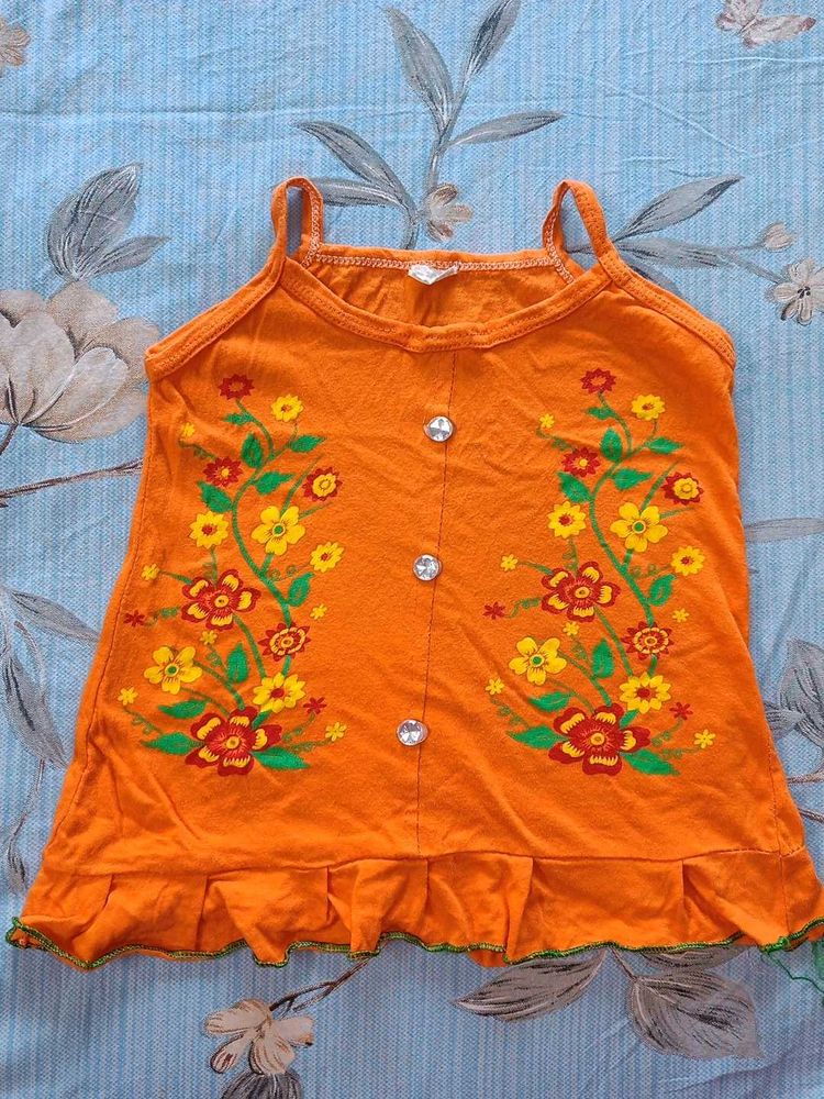Cute Orange Floral Print Baby Dress
