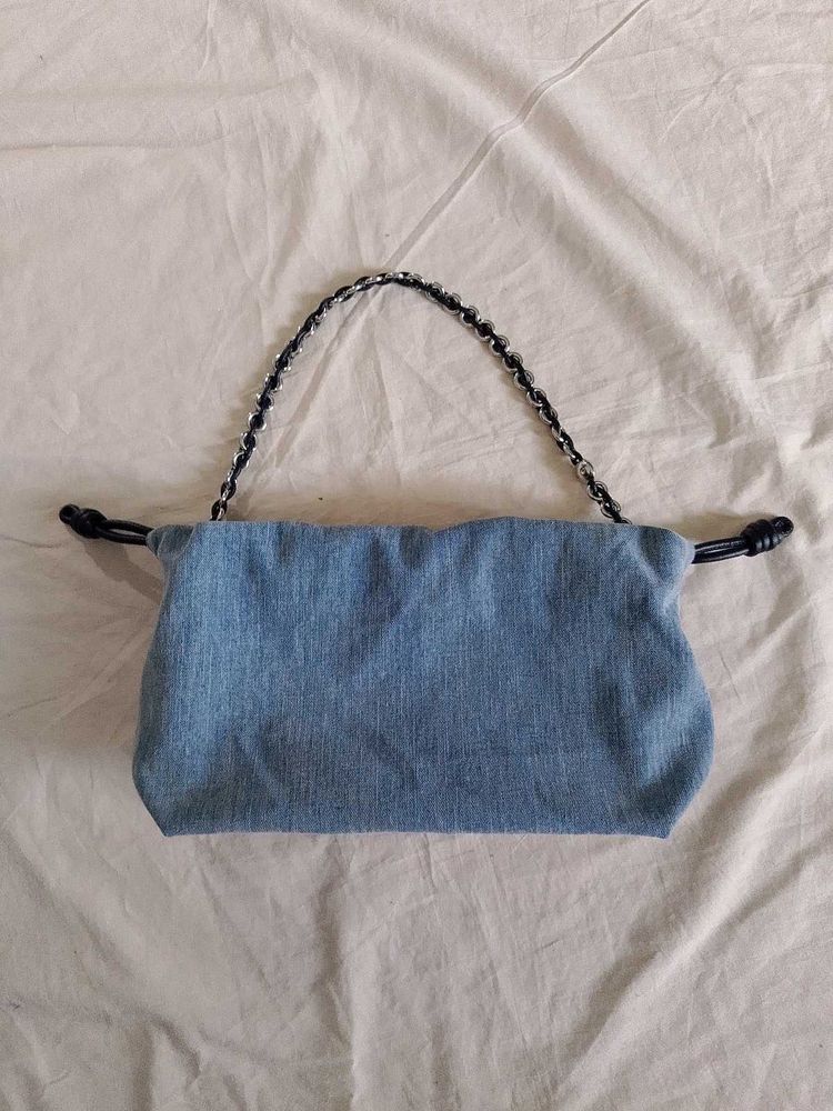 Denim Shoulder Bag with Chain Strap