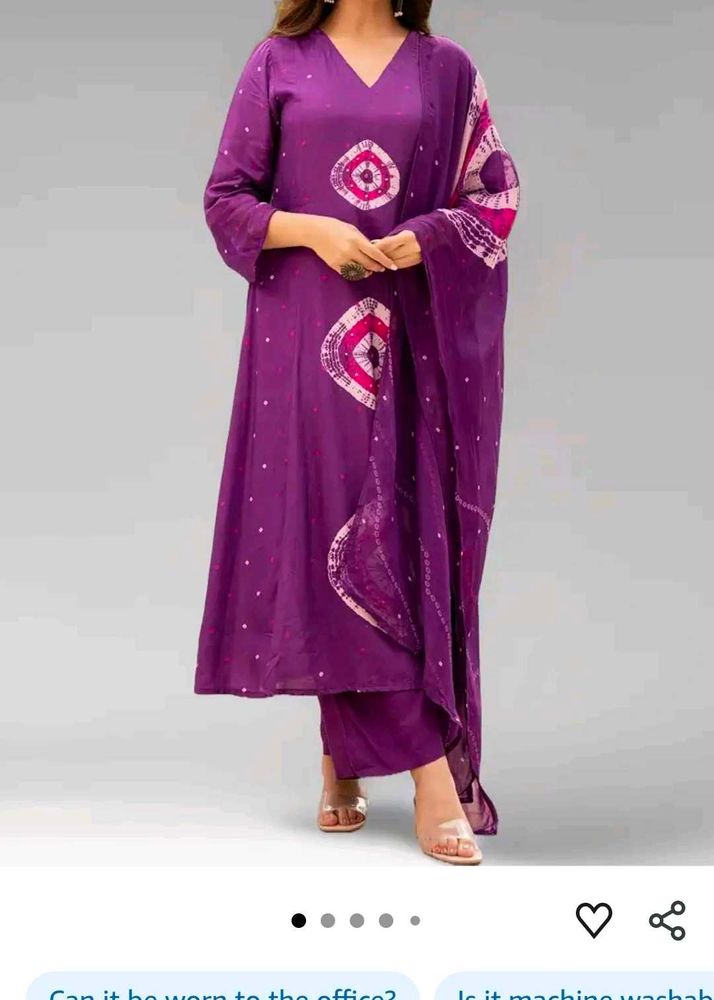 Navratri Beautiful Purple Bandhani Kurta Set