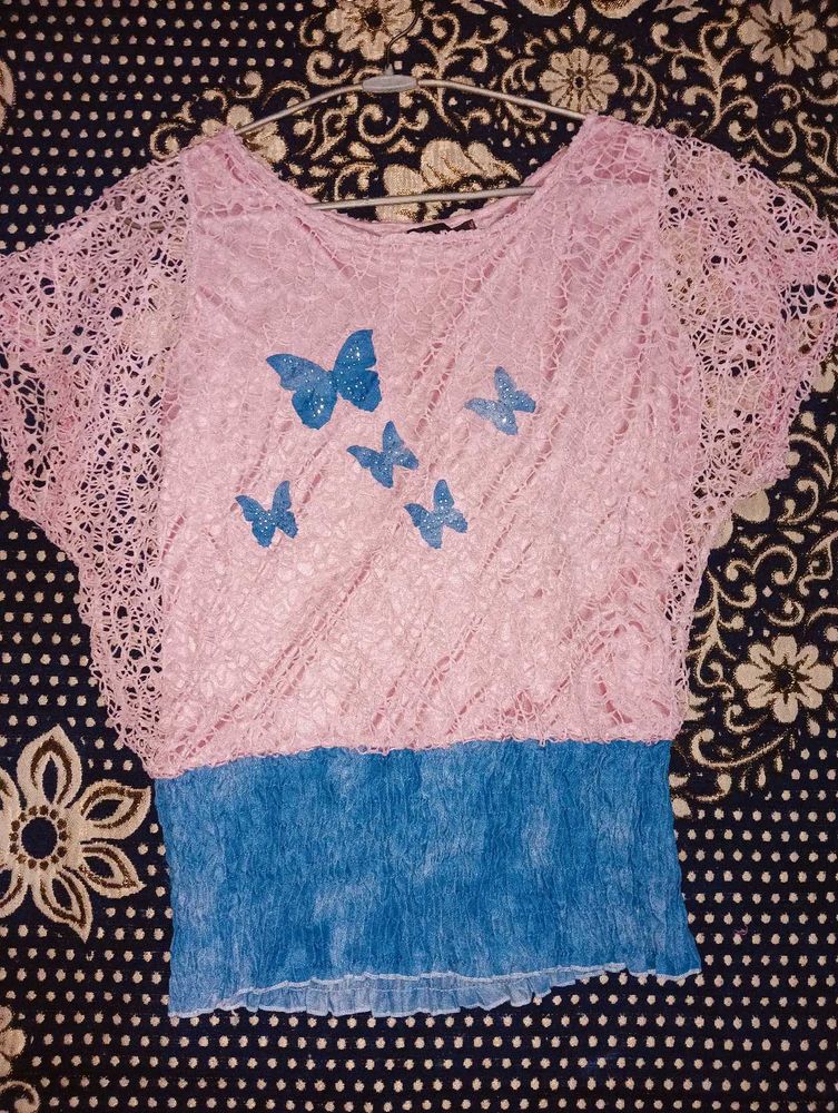Pink Lace Butterfly Top