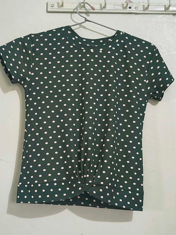 Green Polka Dot Twist Front Top