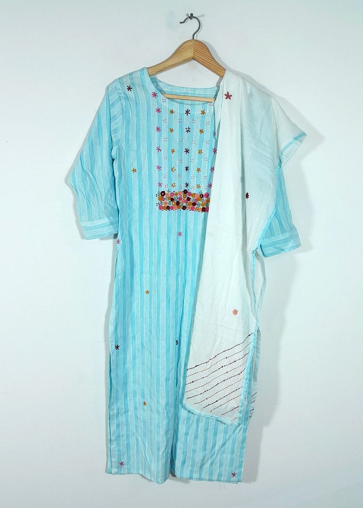 Light Blue Embroidered Kurta &amp; Duppata (Women's)
