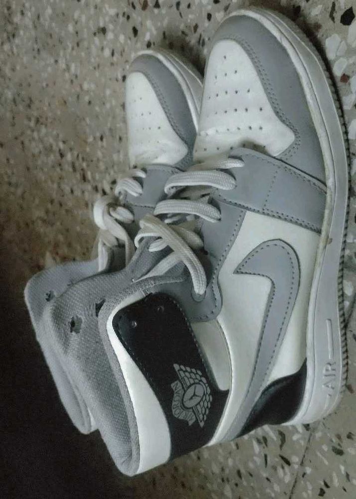 Stylish Grey &amp; White High-Top Sneakers
