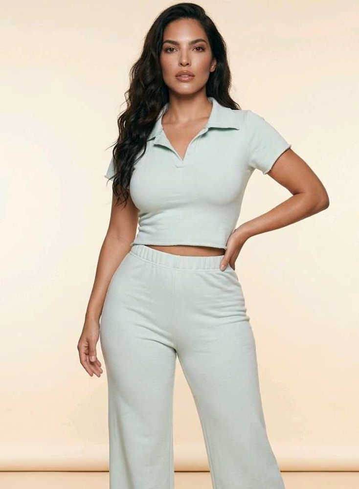 Mint Green Cropped Polo Top