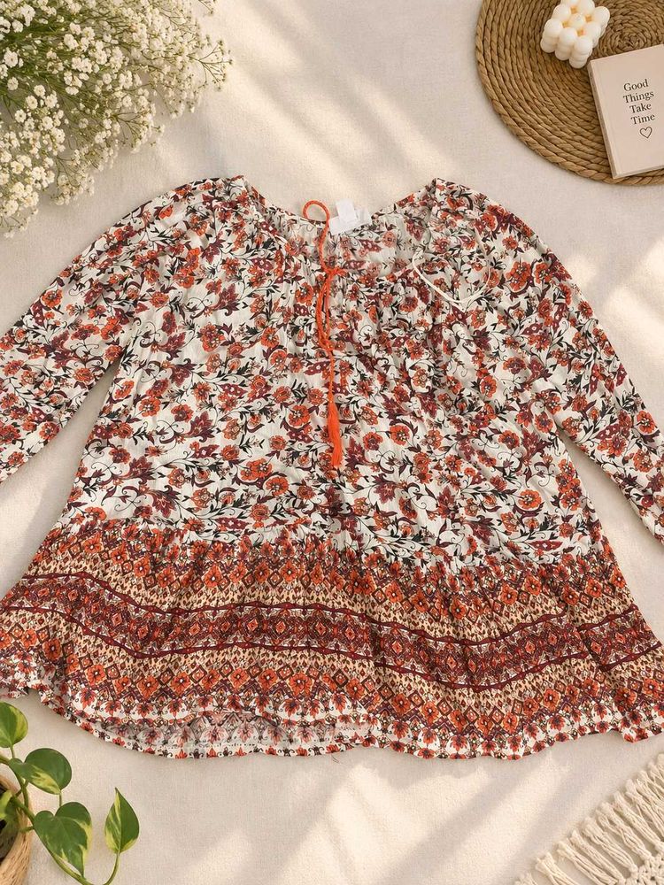 Boho Floral Print Tunic Top
